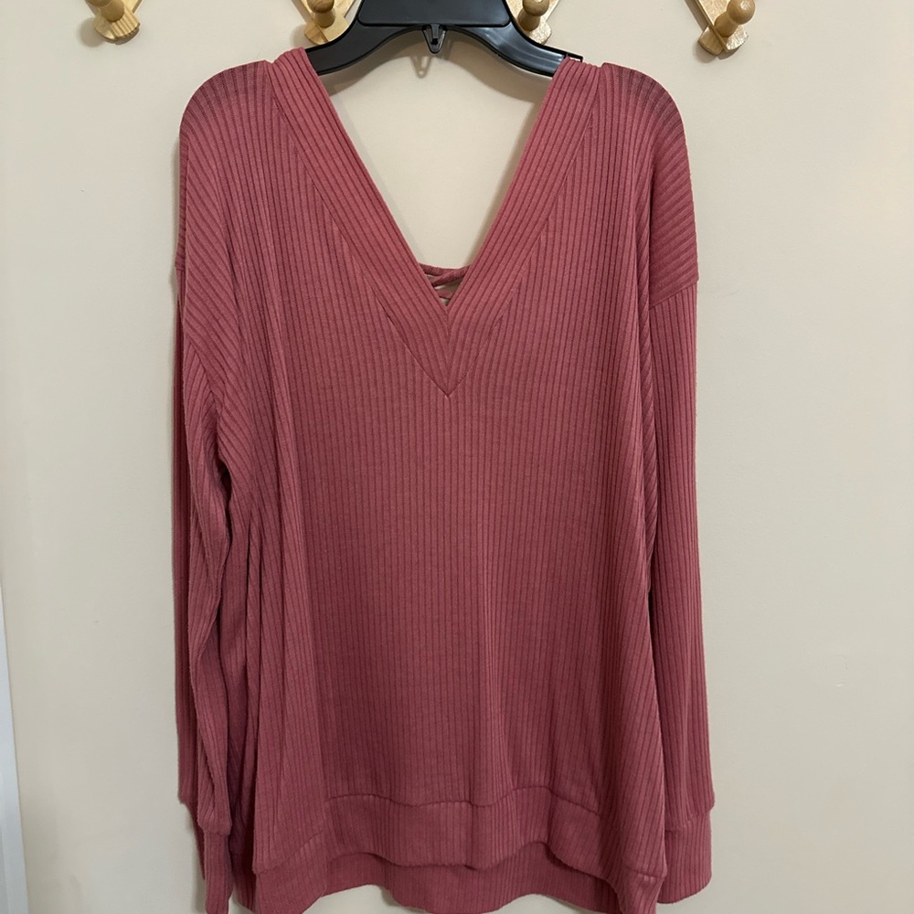 Cozy Mauve Ribbed V-Neck Top